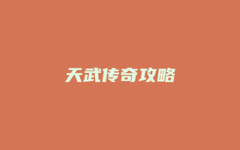 天武传奇攻略